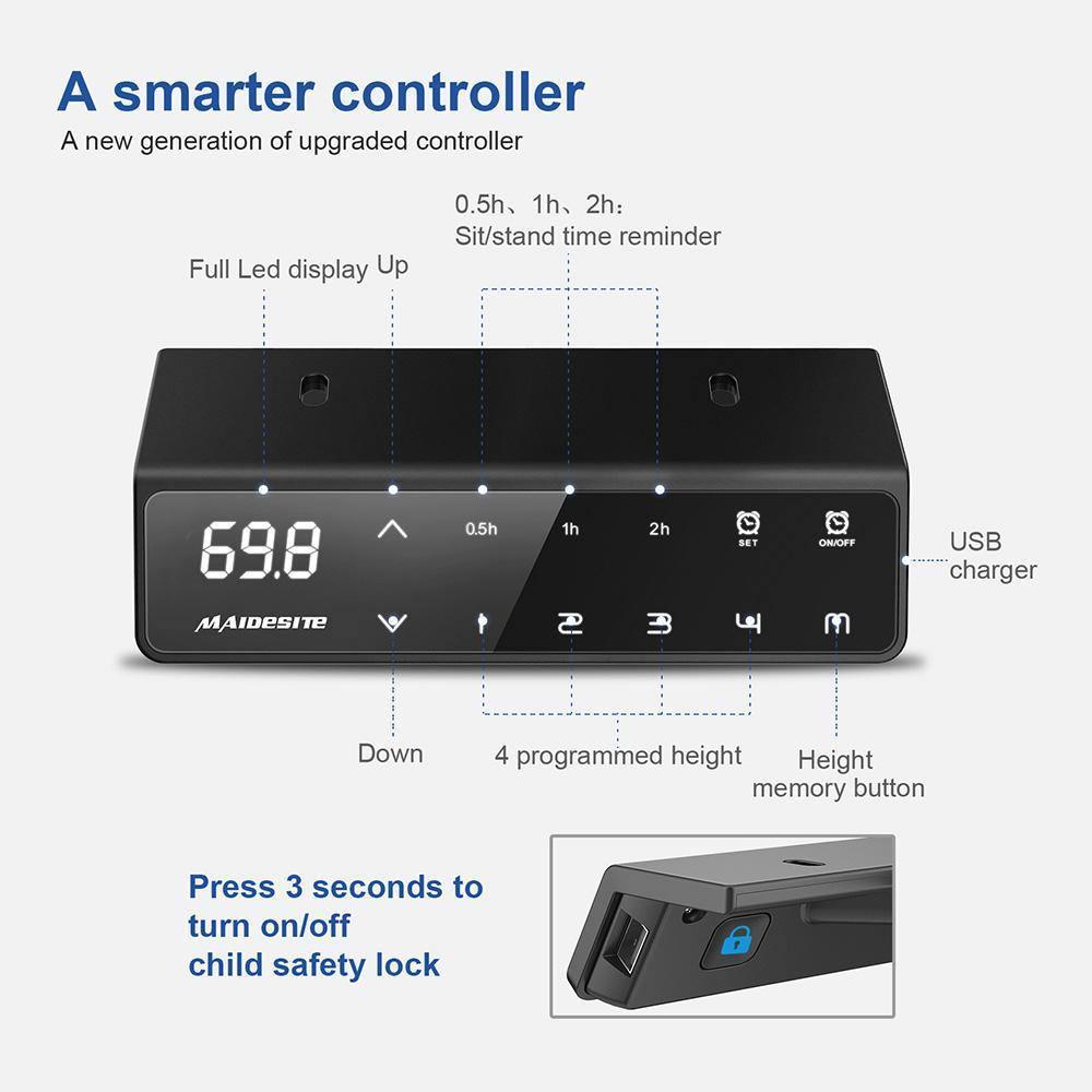 Maidesite T2 Pro Plus - Electric Height Adjustable Standing Desk Frame have 4-memory heights preset control panel