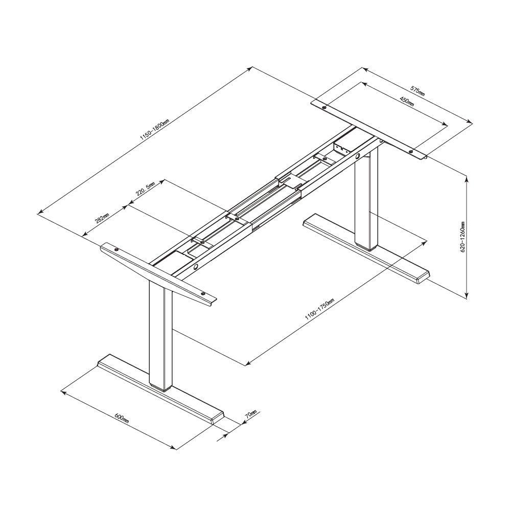 Maidesite T2 Pro Plus - Electric Height Adjustable Standing Desk Frame with detail dimension for DIY your own standing desk