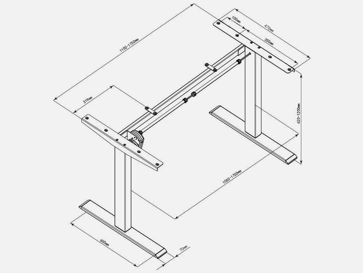 Maidesite T1 Basic stand up desk frame dimmemsions