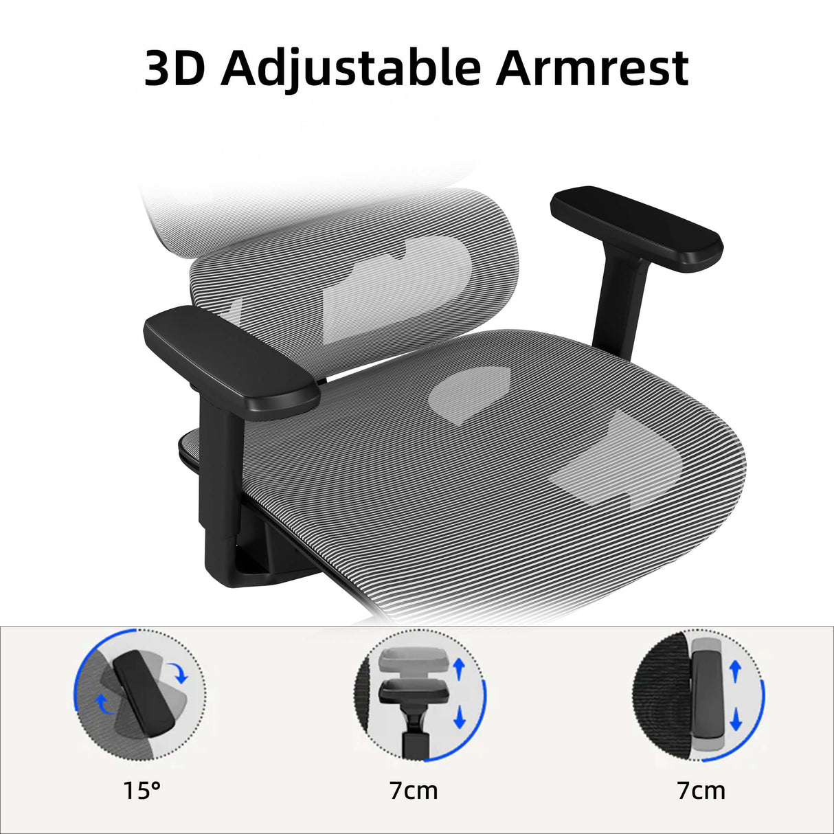 Maidesite black mesh office chair with 3D adjustable armrest