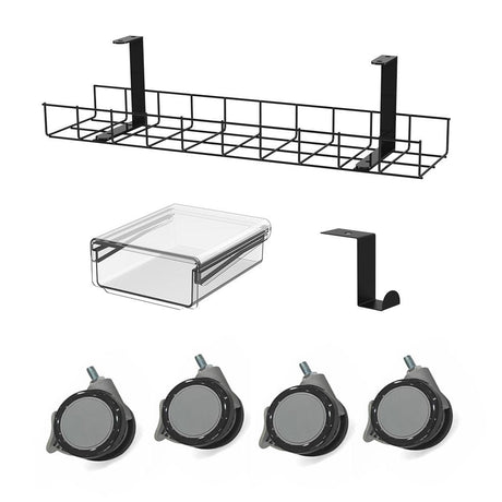 Standing Desk Accessories Kit black(Drawer-Castors-Hook-Cable-Management-Tray） - MaidesiteUK